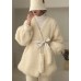 Classy White Cinched thick Faux Fur Winter Coat