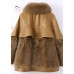 Fitted Khaki Zip Up Fox fur Patchwork Leather Puffer Jacket Winter