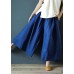 Literary linen navy blue cropped trousers and pants national style