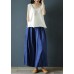 Literary linen navy blue cropped trousers and pants national style