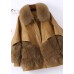 Fitted Khaki Zip Up Fox fur Patchwork Leather Puffer Jacket Winter