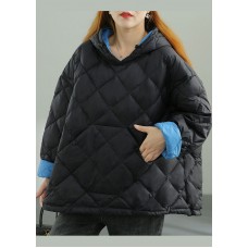 Classy Black Hooded Button Duck Down Winter Coats