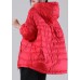 Bohemian Red Hooded Pockets Duck Down Jackets Winter