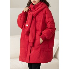 Handmade Red Zip Up Pockets Duck Down down coat Winter