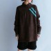 Vintage fall chocolate striped knitted blouse casual high neck knitted clothes