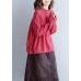 Women red knitted pullover o neck Button Down oversized knitwear