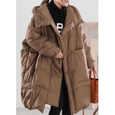 Beautiful Coffee Hooded Loose Duck Down down coat Winter