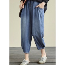 Women's Loose Lace-up Casual Oversized White and Blue Thin Jeans