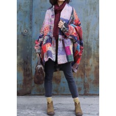 Fine plus size snow jackets prints overcoat patchwork color v neck womens coats