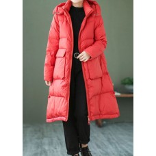 Style Red Zip Up Pockets Duck Down Down Coat Winter