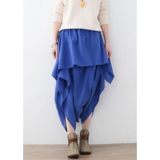 Women's original design literary irregular asymmetric blue cropped trousers