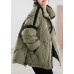 Women Green Patchwork Pockets Duck Down Winter