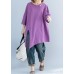 Art purple o neck cotton box top asymmetric hem Plus Size Clothing summer top