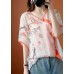 Stylish Orange Red Button asymmetrical design Print Fall Shirt Half Sleeve