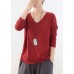 For Spring fall red knitted blouse fashion v neck knitted top