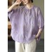 Plus Size Purple Embroideried Loose Fall Three Quarter sleeve Top