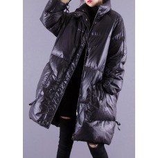 Casual Black Zip Up Pockets Fine Cotton Filled Coat Winter