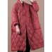 Boho Red V Neck Button Fine Cotton Filled Winter parka