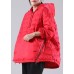 Bohemian Red Hooded Pockets Duck Down Jackets Winter