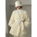 Classy White Cinched thick Faux Fur Winter Coat