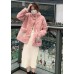 Pink Stand Collar tie Faux Fur Coat Winter