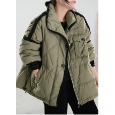 Women Green Patchwork Pockets Duck Down Winter