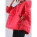 Bohemian Red Hooded Pockets Duck Down Jackets Winter