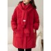 Handmade Red Zip Up Pockets Duck Down down coat Winter