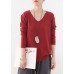 For Spring fall red knitted blouse fashion v neck knitted top